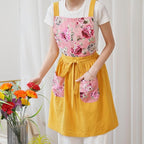 Pinknoke Vintage Pinafore Apron Dress for Women with Pockets Cute Floral Chef Aprons for Kitchen Cooking Baking Gardening
