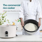 Commercial Rice Cooker, Large Capacity 30-Cup (UnCooked), 60-Cup (Cooked) with One Touch Operation and 12-Hour Keep Warm, Easy to Use and clean, 1600W, White