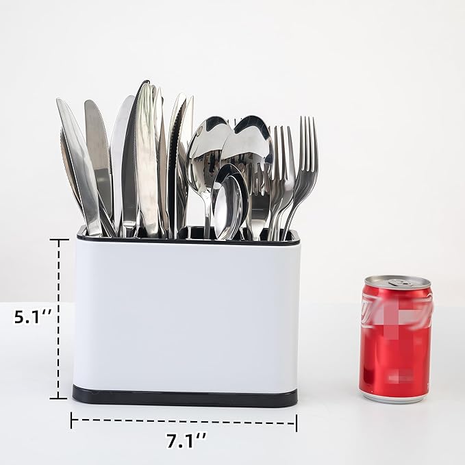 Utensil Holder,Stainless Steel Caddy Counter,Spoon holder,4 Compartments Silverware Caddy,Capacity Flatware Spoon Fork Tool Cutlery Holder（White）