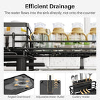 SNTD Dish Drying Rack - Extendable Dish Rack, Large Sink Drying Dish Drainer for Kitchen Counter, Stainless Steel Dish Strainer with Utensil Holder (Black)