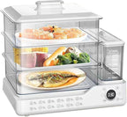 24L Electric Steamer, 3 Tier Electric Food Steamer for Cooking, Commercial Stainless Steel Steamer with Detachable Water Tank, Large Capacity Breakfast Machine with Timer