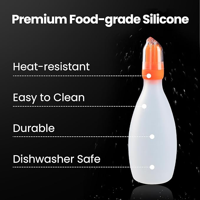 Silicone Pastry Brush, All-in-One Silicone Basting Brush with Sauce Bottle, Heat Resistant BBQ Accessories and Cooking Gadgets, BPA-Free Oil Dispenser for Cooking, Baking, Grilling (Orange)