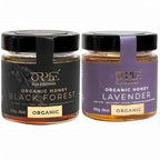 Orphe Luxury Organic Honey Gift Set, Lavender & Forest with Gold-Plated Spoon, Raw Bulgarian Honey Gift Box, Natural Sweetener for Coffee, Tea, Matcha and Breakfast