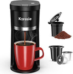 Small Single Serve Coffee Maker, Fast Brew for K-Cup & Ground Coffee, 6-12 Oz Brew Sizes, One-Button Single Cup Coffee Maker, Coffee Machine with Descaling Reminder