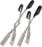 Shark BBQ Tongs for Steaks, 2-Pack 17" & 13" Professional Kitchen and Outdoor Grilling Utensil Set, by Shark BBQ Grill Tongs -(Black)