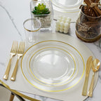 I00000 60 Pcs Clear Gold Plastic Plates, Gold Disposable Plates Includes: 30 Dinner Plate 10.25" and 30 Dessert Plate 7.5 ", Premium Clear Plate Prefect for Wedding and Gold Plates Party/Birthday