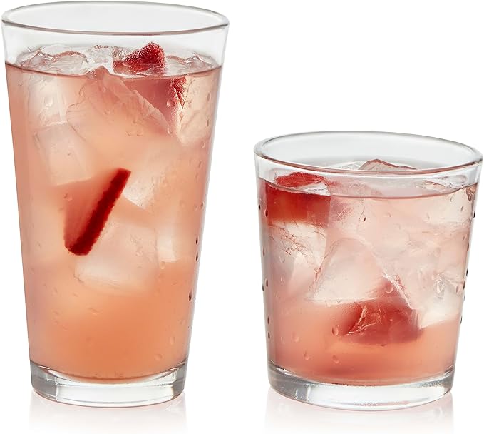 Libbey Flare Rocks, Glass Tumbler Set, Stylish Lead-Free Drinking Glasses Set of 16, Dishwasher-Safe Glass Cups Set for Daily Use and Parties