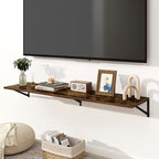Fun Memories Floating Shelves for Wall, 12 Inch Deep Floating Shelves Set of 2, 55W x 12D Large Wall Shelf with Sturdy Metal Brackets for Living Room, Bathroom, Bedroom and Kitchen, Rustic Brown