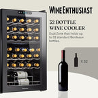 Wine Enthusiast 32-Bottle Dual Zone MAX Compressor Wine Cooler – Freestanding Mini Fridge with Digital Touchscreen, LED Display, Split Storage for Red & White Wines, Matte Black Refrigerator Home Bar