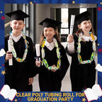 Candy Lei Poly Tubing, 3 Inch x 500 ft Clear Graduation Candy Lei Making Kit with 2 Rolls 250 yd Ribbon, Clear Shipping Poly Tubing for DIY Graduation Wreaths Packing Snacks