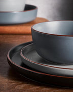 Famiware Mercury Plates and Bowls Sets, 12 Pieces Stoneware Dinnerware Sets, Dishes Set for 4, Microwave and Dishwasher Safe, Multi-color