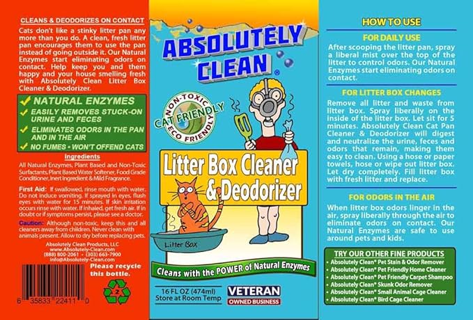 Absolutely Clean Litter Box Cleaner and Odor Eliminator, Eliminate Odors Quickly, Neutralizes Urine and Feces Odors in The Air and The Box, Make Litter Last Longer