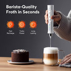FoodVille MF02 Rechargeable Milk Frother Handheld Foam Maker with Stainless Whisk for Cappuccino, Latte, Bulletproof Coffee, Keto Diet, Protein Powder, Matcha (Pure White)