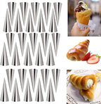 Joyeee 30 Pack Non-stick Large Cream Horn Molds - 5" Stainless Steel for DIY Cooking Danish Pastry, Lady Lock Form, Croissant Roller, Ice Cream Egg Roll