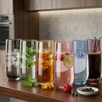 Pink Drinking Glasses Set of 6 | Translucent Rose Glassware | 16 oz Blush Pink Glass Cups | Highball Drinkware for Cocktails, Long Drink, Mojito, Juice, Soda | Modern Pastel Drinkware