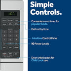 GE Compact Countertop Microwave Oven, 0.7 Cubic Ft., 700-watt Capacity, 6 Auto Cooking Settings, Child-Lock Technology, Dorm Room or Apartment, Stainless Steel