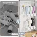 Magnetic Cup Holder For Stanley 20/30/40oz - 2 Pack Tumbler Organizer for Stanley - Water Bottle Organizer for Fridge with Straw Basket & 6 Hooks for Tumbler Cup Lids Accessories Organization White