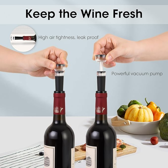 Beneno Wine Opener with Silicone Leak Proof Wine Vacuum Stopper, Zinc Alloy Premium Wing Corkscrew with Multifunctional Bottles Opener, Matte Black