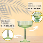 Khen Shatterproof Acrylic Ribbed Vintage Art Deco Martini, Champagne & Cocktail Spring & Summer Bright Pastel Colors Plastic Coupe Glasses | 8 Set | 8oz Ripple Classic Indoor & Outdoor, European Style