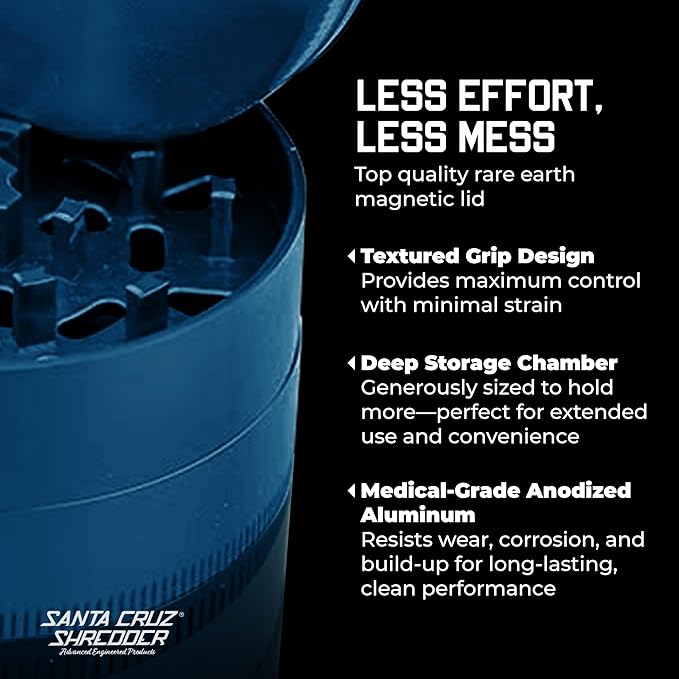 Santa Cruz Shredder Metal Herb Grinder Knurled Top for Stronger Grip 3-Piece Large 2.7" (Blue)