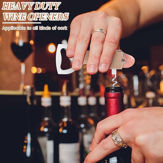 Ziliny 24 Pcs Bottle Opener Keychain Bulk Wine Bottle Beer Opener Keychain 3.27" Stainless Steel Corkscrew Waiter Corkscrew Wine Keyring Gifts for Christmas Bar Party Wedding Home (Brown)