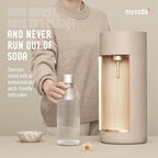 Mysoda Glassy Sparkling Water Maker + 1L Glass and Plastic Bottle - Silent Carbonated Water Machine Soda Maker with Sliding Door Opening - No Cylinder Included - Latte