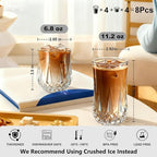 Ruckae Drinking Glasses Set of 8,11 oz and 7 oz Kitchen Water Glass Cups Set,Clear Curvature Glassware Dishwasher Safe,Mixed Drinkware for Beer,Juice,Cocktail,Whiskey,Milk and Various Mixed Drinks