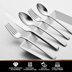 KINGSTONE Silverware Set for 8, 40-Piece 18/10 Stainless Steel Flatware Set,Forged Cutlery Set Matte Satin Finish, Dishwasher Safe