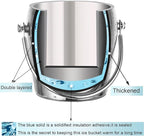 Ice Bucket with Lid, Scoop, IceTong,Stainless Steel Double-Wall Wine Ice Buckets for Parties,Beer and Wine Bucket,Bucket for Ice Chilling Champagne,2L
