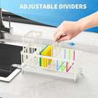 Cisily Sponge Holder for Kitchen Sink, Sink Caddy Organizer with High Brush Holder, Kitchen Countertop Organizers and Storage Essentials, Rustproof 304 Stainless Steel (Cream, 9.25″)