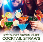 [500 Counts] Chunspak 5.75 inch Disposable Brown Kraft Short Paper Cocktail Straws & Stirring Straws - for Home, Bars and Restaurants
