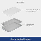 Tramontina Rise 3-Piece Ceramic Baking Pans Set, Non stick Cookie Sheets for Baking with Cooling Rack, Aluminized Steel, Dishwasher-Safe