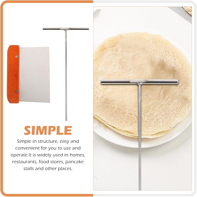 SAFIGLE Stainless Steel Pancake Spreader and Scraper Set, Small round Crepe Tool with Handheld Scraping Board, Kitchen Accessory for Homemade Crepes and Pancakes, 2pcs Cooking Gadget Kit