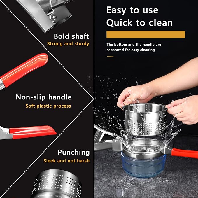 Stainless Steel Vegetable Squeezer, Upgrade Non-Slip Red Silicone Handle,Filling Pancakes,etc. (Upgrade 40oz)