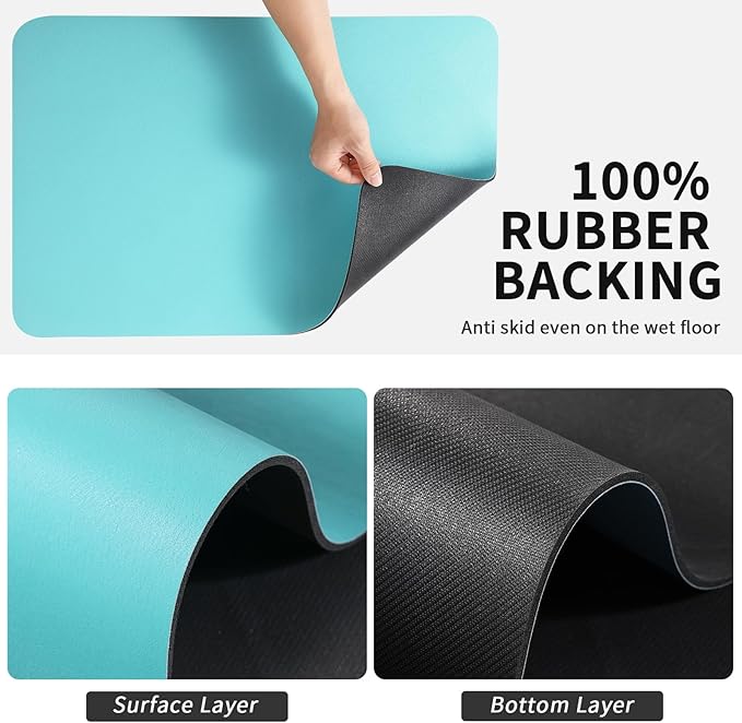 HotLive Dish Drying Mat for Kitchen Counter, Heat Resistant Drainer Mats with Non-slip Rubber Backed, Hide Stain Kitchen Super Absorbent Draining Mat, Easy to Clean Dish Rack Pad, Teal 18"x32"