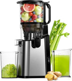 Juicer Machines, EUHOMY 5.8" Wide Feed Chute Cold Press Juicer for Whole Vegetables & Fruits with 400W, High Juice Yield, Easy to clean, Black Stainless Steel