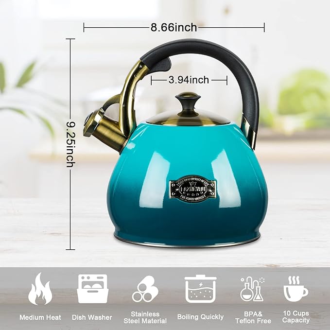 Tea Kettle Stovetop Whistling Kettle Teapot, 3Quart Tea Pot Stainless Steel Teakettle for Stove Top with Heat Proof Ergonomic Handle