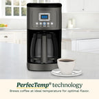 Cuisinart 14-Cup Coffee Maker, Programmable PerfecTemp Glass Carafe Coffee Machine with 1-4 Cup Setting, Brew Strength Control and Pause, Stainless Steel, DCC-3200BKSNAS, Black
