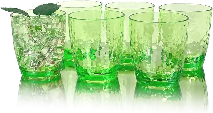 Set of 6 Hammered Style 15-ounce/430ml Acrylic Glasses Plastic Tumbler,BPA Free,Dishwasher Safe (Green)