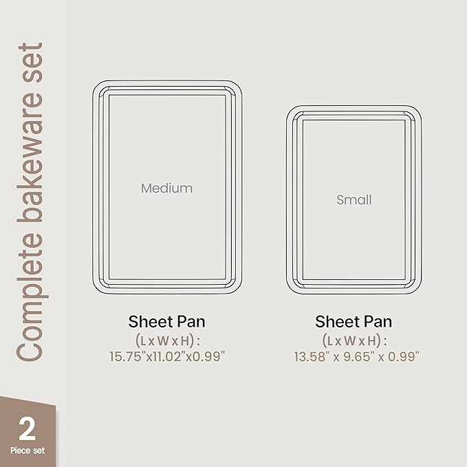 Diamond Bottom Cookie Sheet Set of 2, Nonstick Gray Carbon Steel Baking Pans for Crisp Baking, Space-Saving Stackable Trays, PFOA, PFOS, PTFE Free, Oven Safe Up to 450°F, Small & Medium Pans