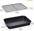 CHEFMADE Roasting Pan with Rack, 15 Inch Deep Roasting Pan, Deep Lasagna Pan for BBQ Vegetbale and Meat 15.4" x 11.2" x 2.3" (Black)