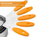 Measuring Spoons and Cups Set of 10 Pieces, Stainless Steel Measuring Utensils with BPA-Free Silicone Grips,Metal Scale Tools for Kitchen Cooking Baking, Dishwasher-Safe (Orange)