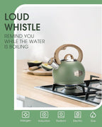 Hauce Radio Tea Kettle Stovetop, 2.1 Quart Stove Top Whistling Tea Kettle, Teapot Kettles with Food Grade Stainless Steel and Wood Pattern Folding Handle, Suitable for All Heat Sources