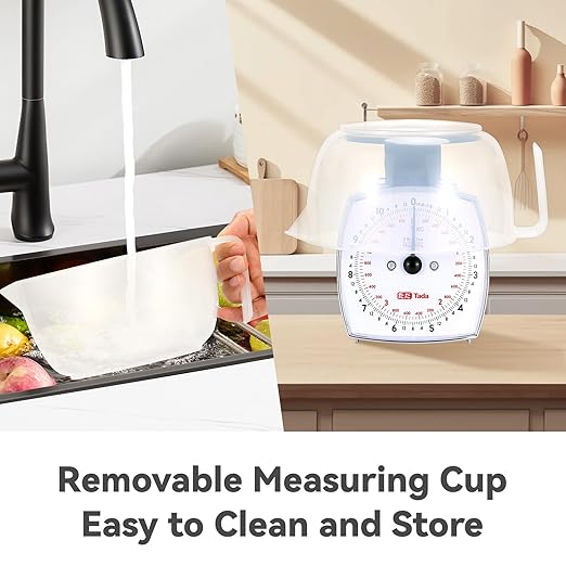 Tada 11lb Analog Food Scale Mechanical Dial Kitchen Scale, Removable Measuring Cup, Tare Function, Kitchen Friendly