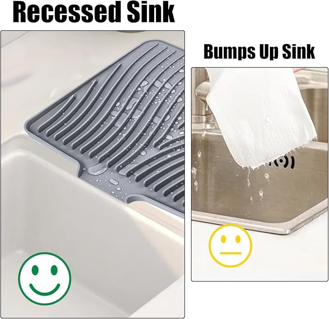 TIKNIK Silicone Dish Drying Mat, Stone Drying Mat for Kitchen Counter with Built-In Drain, Non-Slip Drain Pad with Built-in Drain, Heat Resistant Stone Drying Mat, Hangable, Grey-1pcs, 16" x 12"