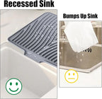 TIKNIK Silicone Dish Drying Mat, Stone Drying Mat for Kitchen Counter with Built-In Drain, Non-Slip Drain Pad with Built-in Drain, Heat Resistant Stone Drying Mat, Hangable, Grey-1pcs, 16" x 12"