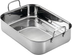 Anolon Triply Clad Stainless Steel Roaster / Roasting Pan with Rack - 17 Inch x 12.5 Inch, Silver