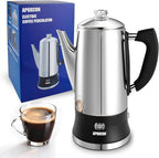APOXCON Electric Coffee Percolator Stainless Steel Coffee Maker with Clear Brew Progress Tough Glass Knob and On/OFF Switch Classic Coffee Pot with Keep Warm & Cordless Serve No Aluminum (12 Cup)