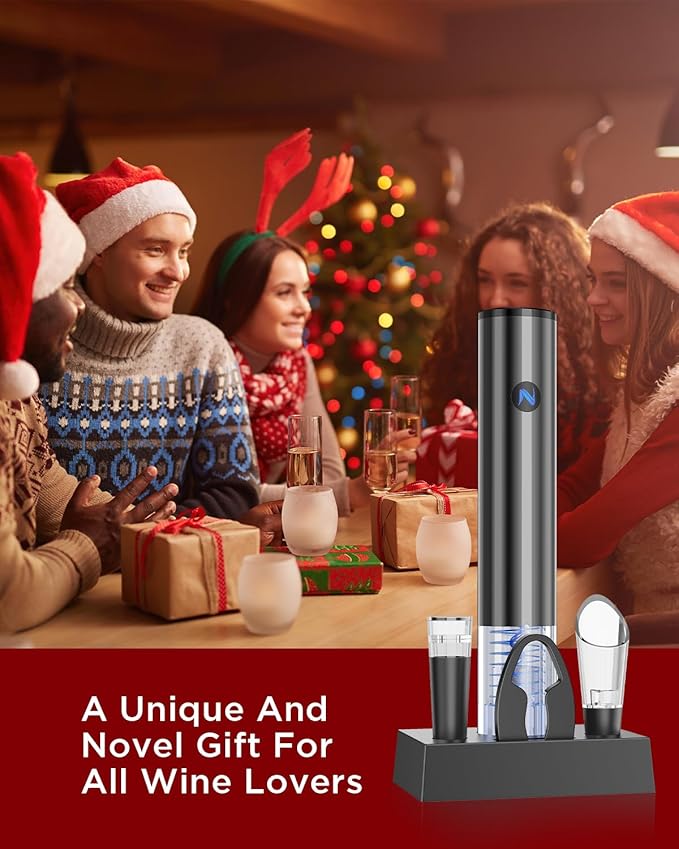 Rechargeable Electric Wine Opener with Charging Base, Aerator Pourer, Vacuum Stoppers & Foil Cutter, Luxury Christmas White Elephant Gift for Women Men
