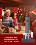 Rechargeable Electric Wine Opener with Charging Base, Aerator Pourer, Vacuum Stoppers & Foil Cutter, Luxury Christmas White Elephant Gift for Women Men